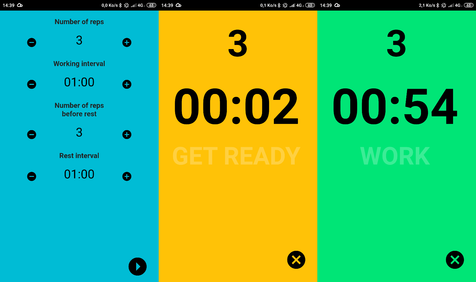 Screenshots of my fitness timer mobile app